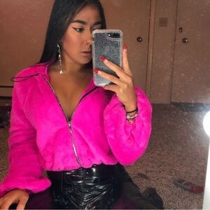 Fashion Nova Hot Pink Teddy Jacket